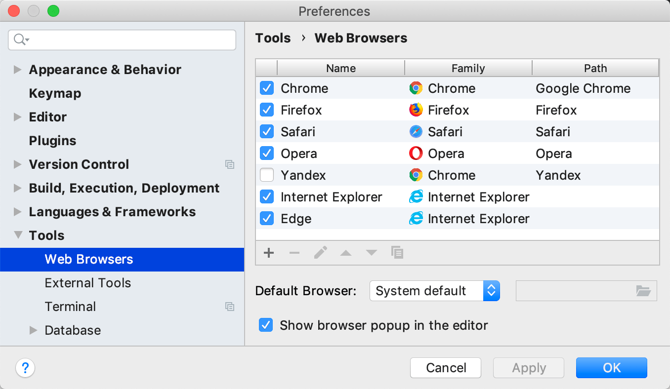 首选项中的“ Web浏览器”页面 首选项中的“ Web浏览器”页面